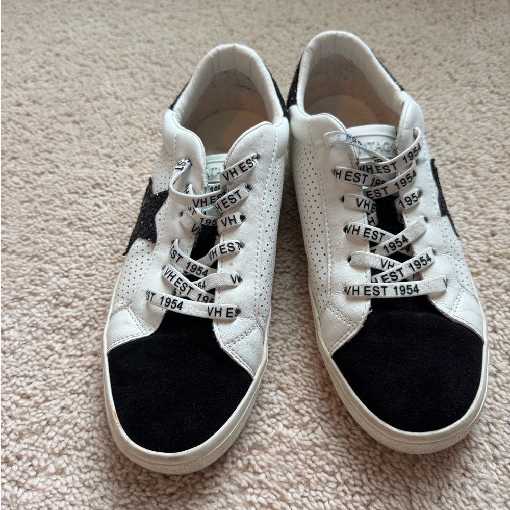 Vintage Havana Shoes Womens 6 White Black Star Glitter Lace Up Casual Sneakers